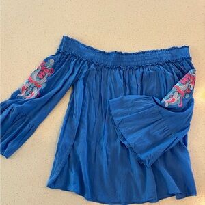Lilly Pulitzer Moira Off the shoulder blue embroidered blouse